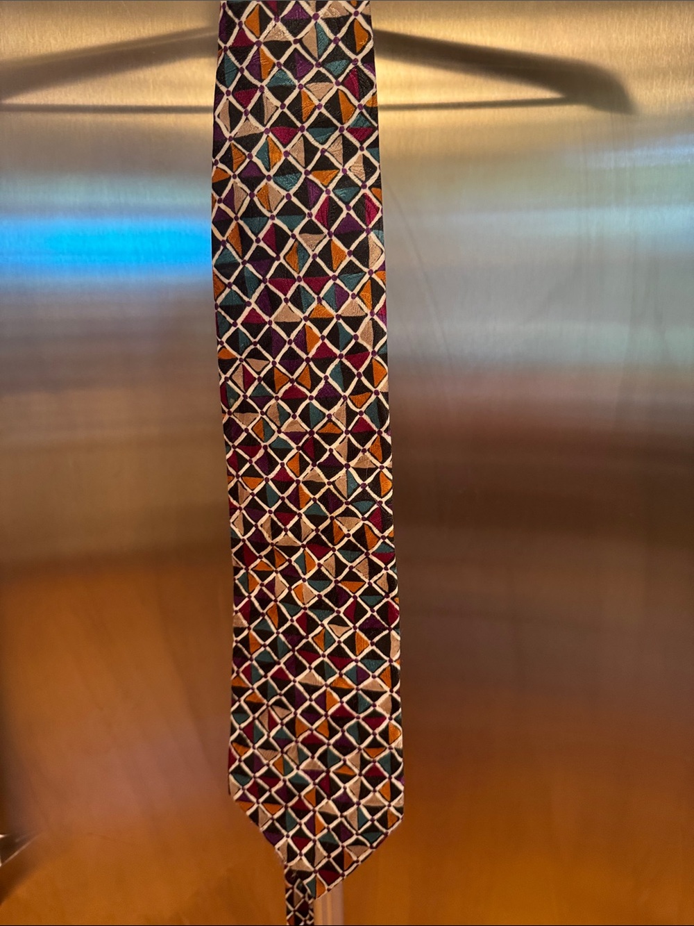 Designer Collection Geometric Pattern Tie in Burgundy, Teal & Gold